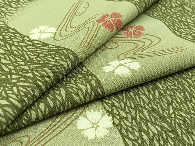 平和屋着物▽小紋　単衣　流水花文　洗える着物　AABC7502jh