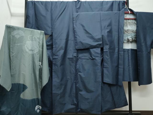 平和屋着物●男性　本場大島紬　アンサンブル・長襦袢セット　吉祥文　キングサイズ　正絹　逸品　CAAY3062vf