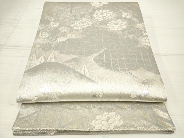 Rakuten - 平和屋着物◎六通柄袋帯 渡橋風景花文 純銀入 正絹 逸品 DAAZ5956ea