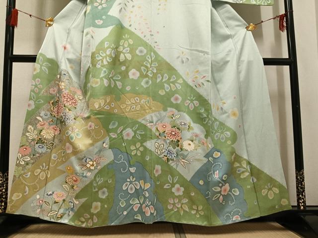 平和屋着物●訪問着　草花文　金彩　正絹　逸品　AABG4096ph