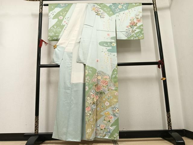 平和屋着物●訪問着　草花文　金彩　正絹　逸品　AABG4096ph