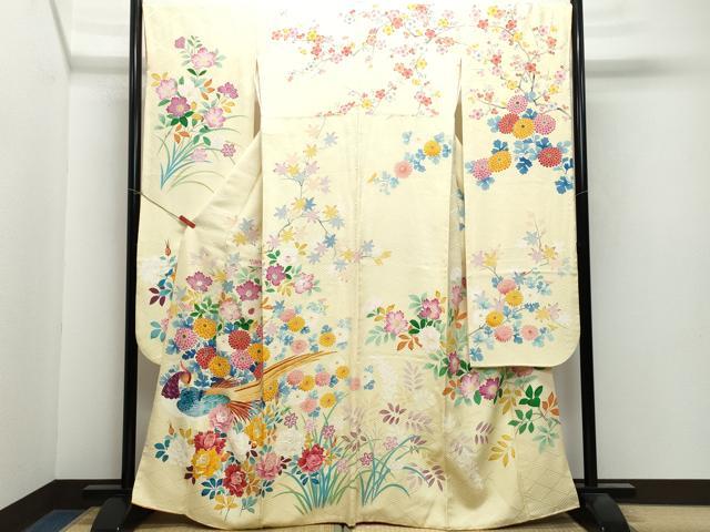 平和屋着物●豪華振袖　刺繍　尾長鳥草花文　正絹　逸品　CAAX1029vf