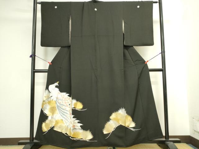平和屋着物▼豪華黒留袖 総刺繍 孔雀松文 金銀糸 正絹 逸品 DABI5548op