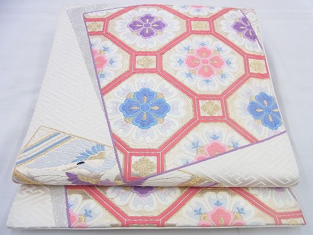 平和屋着物◎六通柄袋帯　唐織　色紙取鶴華文　金銀糸　逸品　BAAF5987wk