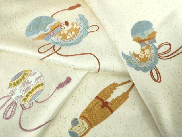 平和屋着物●訪問着　総刺繍　宝尽くし楽器花文　正絹　逸品　未使用　DABB4894ps