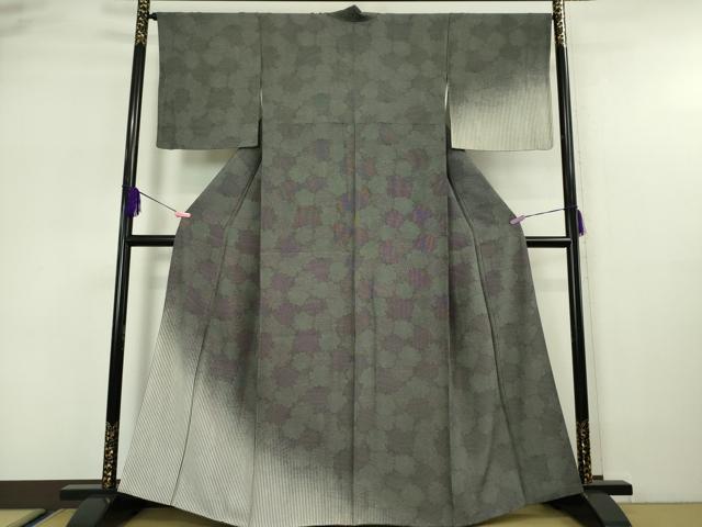 平和屋本店■極上 江戸小紋 訪問着 雪輪 縞 暈し染め 黒地 逸品 DZAA5604kh5