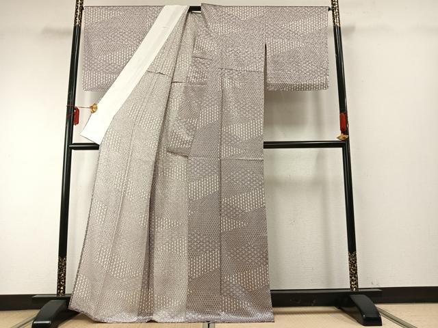 平和屋着物▽上質な小紋　単衣　切嵌文　正絹　逸品　未使用　AABE5651fy