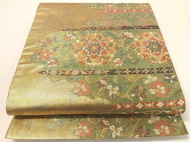 平和屋着物▼六通柄袋帯　霞横段更紗文　金糸　引箔　正絹　逸品　CAAY0136vp