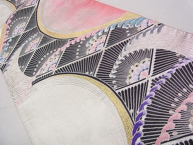 平和屋着物■六通柄袋帯　立波菱花文　金銀糸　逸品　dx0634