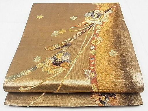 平和屋着物◎六通柄袋帯 花蝶丸文 金糸 正絹 逸品 AAAJ5958Ajz 平和屋着物◎六通柄袋帯 花蝶丸文 金糸 正絹 逸品 AAAJ5958Ajz