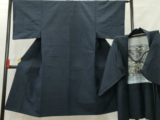 平和屋着物■男性 紬 アンサンブル 色無地 濃藍色 正絹 逸品 AAAX5700cs 平和屋着物■男性 紬 アンサンブル 色無地 濃藍色 正絹 逸品 AAAX5700cs