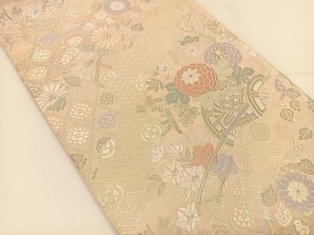 平和屋着物◎六通柄袋帯　唐織　道長能衣紋　銀糸　正絹　逸品　BAAT5911yc