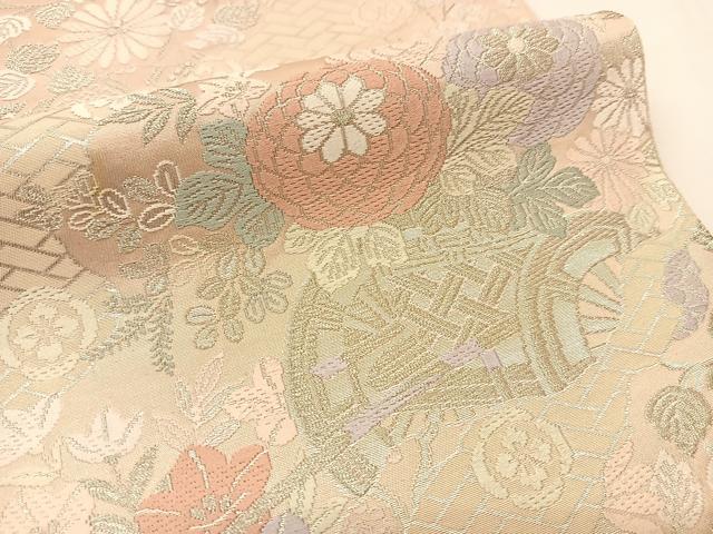 平和屋着物◎六通柄袋帯　唐織　道長能衣紋　銀糸　正絹　逸品　BAAT5911yc