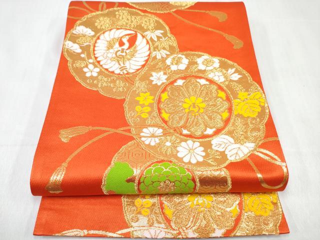 Triangle - 平和屋着物[]女の子　子供　全通柄袋帯　飛鶴花絵皿文　金糸　逸品　DABE7471ma