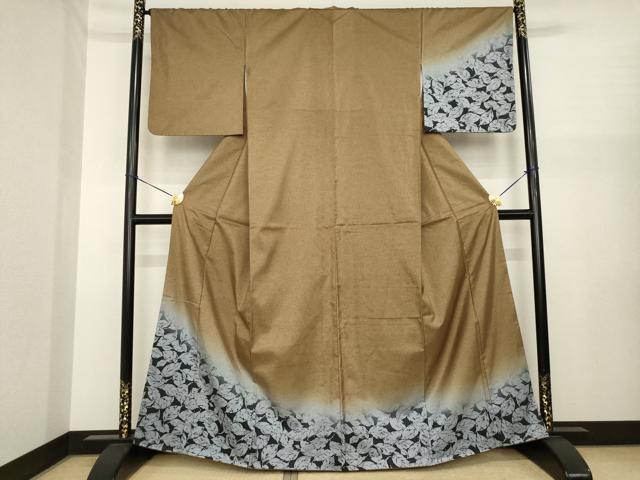 平和屋着物●本場大島紬　染大島　訪問着　葉尽くし　暈し染め　正絹　逸品　AABI8187ck