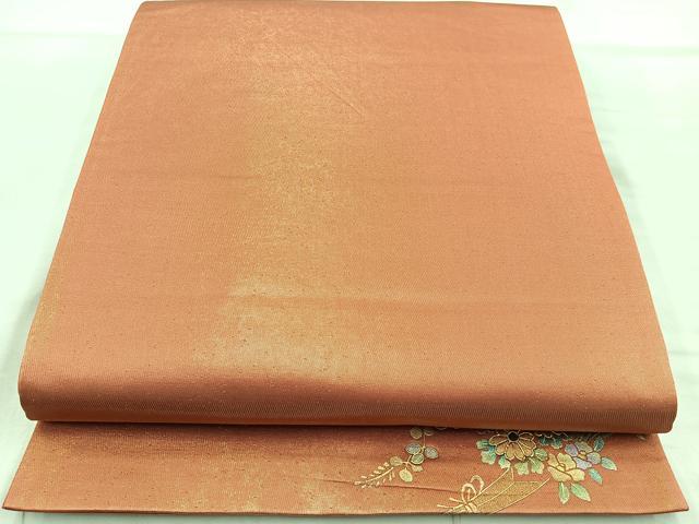 平和屋着物◎全通柄袋帯　螺鈿　草花文　ワンポイント　引箔　正絹　逸品　BAAR9695cm