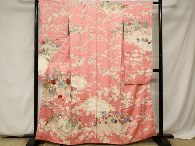 平和屋着物■豪華振袖　駒刺繍　枝花文　金彩　正絹　逸品　CAAZ5908ev