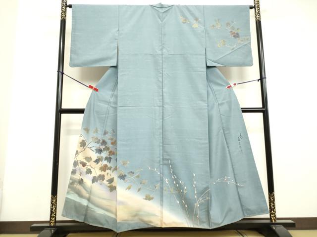 新品 二代目清次郎 落款 白鳥 着物“心の景色”正絹 仕付糸付 訪問