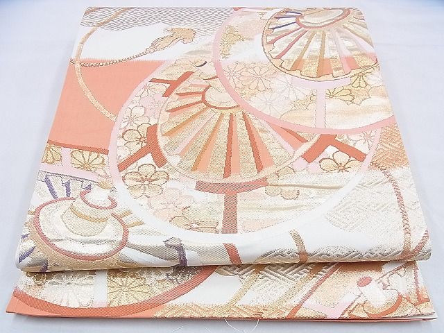 平和屋着物◎六通柄袋帯　唐織　源氏車　金糸　逸品　BAAG3151kj