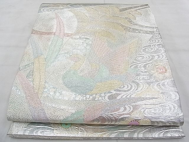 平和屋着物◎佐賀錦　六通柄袋帯　流水花鳥文　金銀糸　逸品　BAAH1034ns