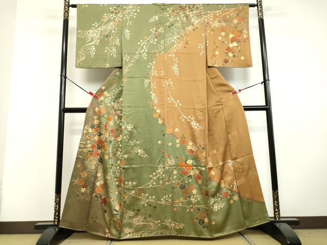 平和屋着物●訪問着　作家物　駒刺繍　流水枝花文　金銀彩　正絹　逸品　DAAV1462tw