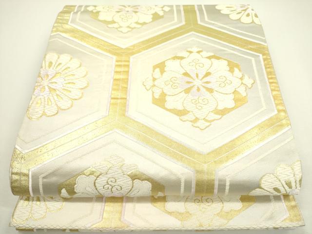 平和屋着物◎六通柄袋帯　唐織　亀甲花文　金糸　正絹　逸品　DAAX1599op