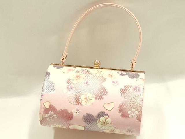 平和屋着物▼和装小物 和装バッグ 振袖用 ハンドバッグ エナメル 舞花文 桜 金銀彩 暈し 逸品 AABJ8962ay