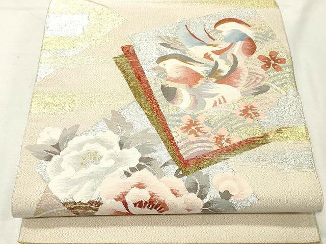 平和屋着物▼綴れ　太鼓柄袋帯　色紙重ね鴛鴦流水文　金銀糸　正絹　逸品　CAAV5351yk