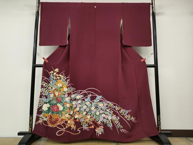 平和屋着物●豪華色留袖　刺繍　花車文　金糸　鬼しぼ縮緬　正絹　逸品　CABB6068ut
