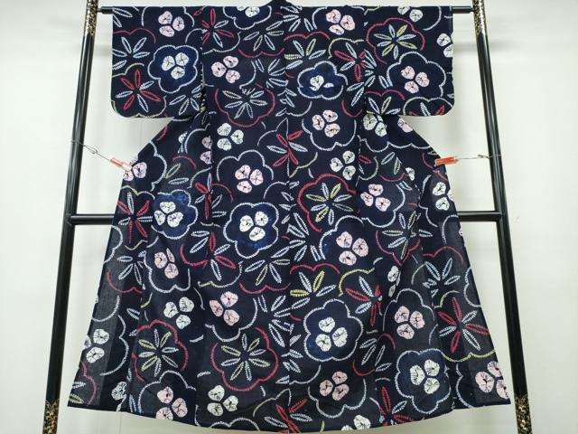 平和屋着物∴夏物　浴衣　有松鳴海絞り　梅笹文　綿　逸品　CABD2798ng