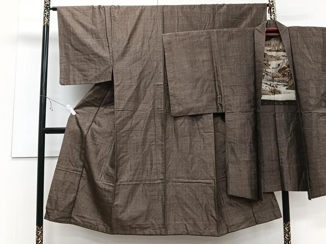 平和屋着物■男性　本場大島紬　アンサンブル　格子文　正絹　逸品　CABD3111xi