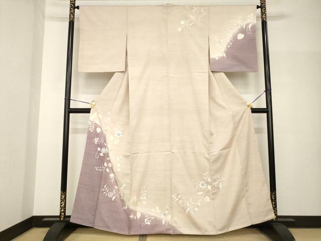 平和屋着物●訪問着　紬地　花唐草文　暈し染め　正絹　逸品　AABH7056ck