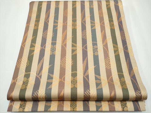 平和屋着物●名物裂一筋　西陣・あらいそ謹製　両面　全通柄　本袋帯　花唐草文　金糸　正絹　逸品　CAAX7558hy