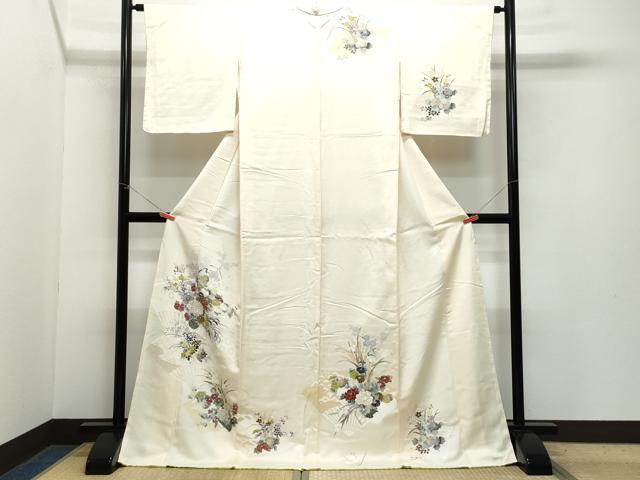 平和屋着物●訪問着 刺繍 扇面草花文 金彩 ロング丈 正絹 逸品 CAAZ8062vf