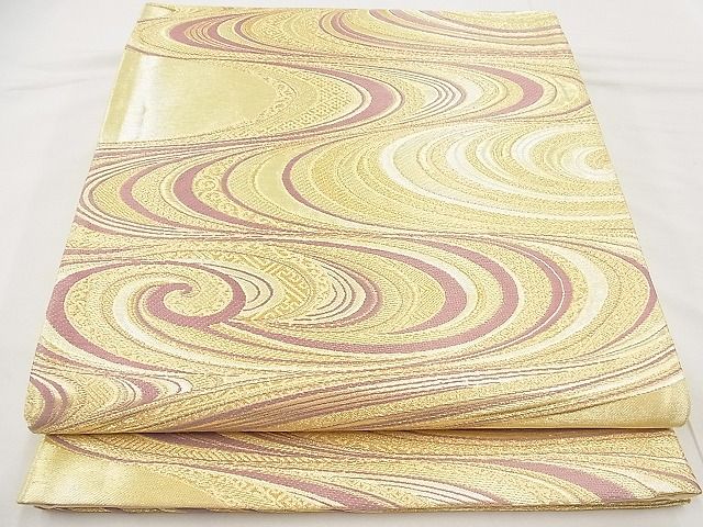 平和屋着物◎六通柄袋帯　唐織　流水文　金糸　逸品　BAAF2818kj