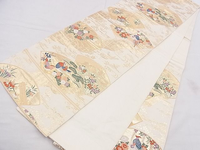 平和屋着物◎六通柄袋帯　唐織　地紙鴛鴦草花文　金糸　逸品　BAAE9392hz