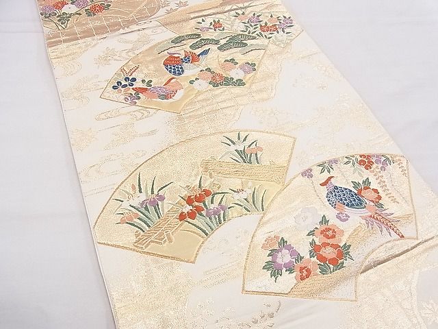 平和屋着物◎六通柄袋帯　唐織　地紙鴛鴦草花文　金糸　逸品　BAAE9392hz