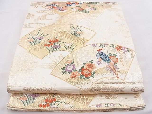 平和屋着物◎六通柄袋帯 唐織 地紙鴛鴦草花文 金糸 逸品 BAAE9392hz