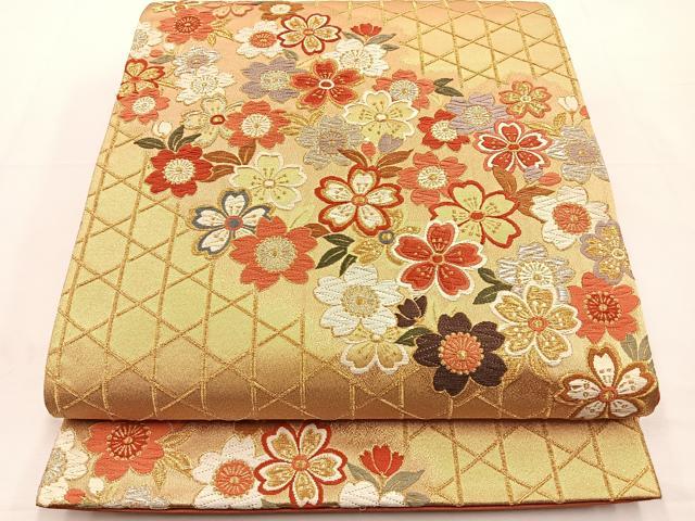 平和屋着物◎六通柄袋帯　唐織　籠目桜文　金銀糸　鈴乃屋扱い　正絹　逸品　BAAT9696hj