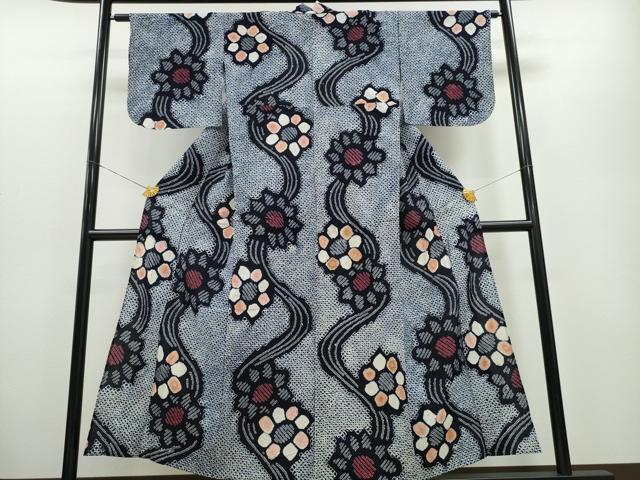 平和屋着物∴夏物　浴衣　有松鳴海絞り　流水舞花文　綿　逸品　CABA0484ng