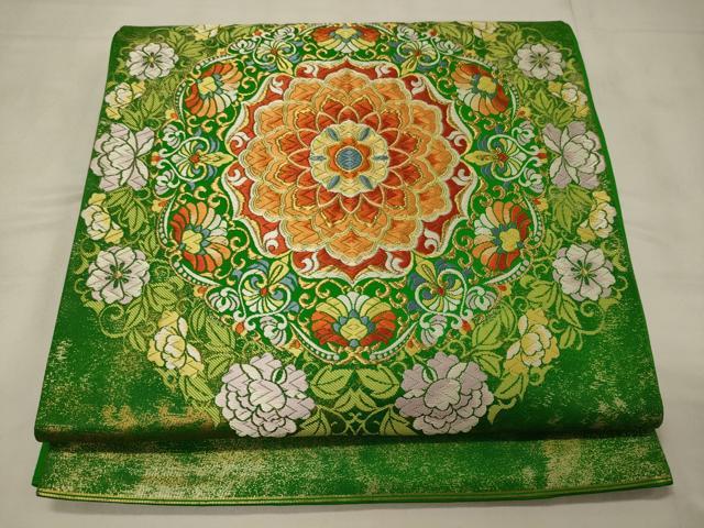 平和屋着物◎太鼓柄袋帯　唐織　正倉院花文　金糸　正絹　逸品　CABC4192oy