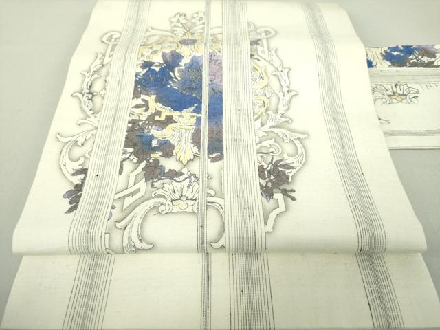 平和屋着物●九寸名古屋帯　紬地　洋花文　金彩　正絹　逸品　DAAS3592ps