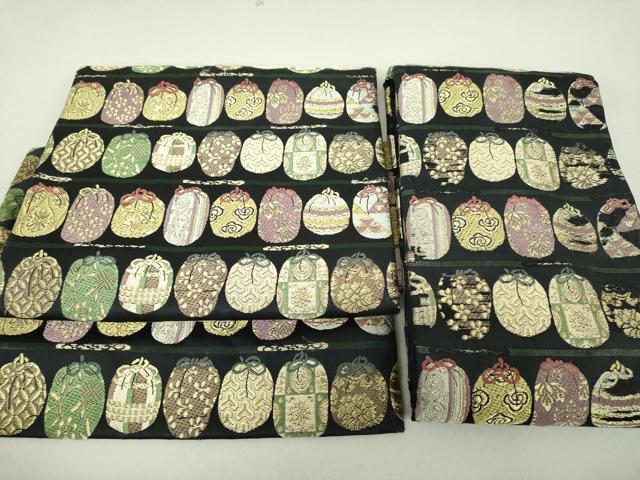 平和屋着物●つけ帯 麗粋唐織 仕覆花文 黒地 金糸 ますいわ屋扱い 正絹 逸品 DAAS3593ps