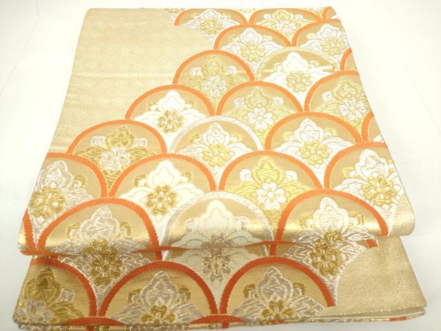 平和屋着物◎六通柄袋帯　花青海波　金銀糸　正絹　逸品　DAAZ5626ea