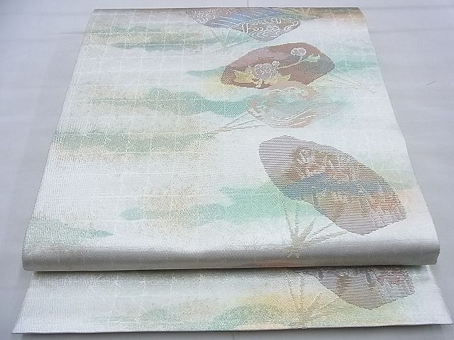 平和屋着物◎太鼓柄袋帯　光琳調扇面　金糸　逸品　BAAG2680du