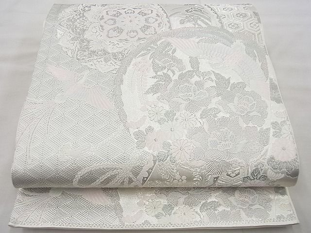 平和屋着物◎六通柄袋帯　唐織　染錦几帳花鳥文　プラチナ箔　逸品　BAAG4453th　