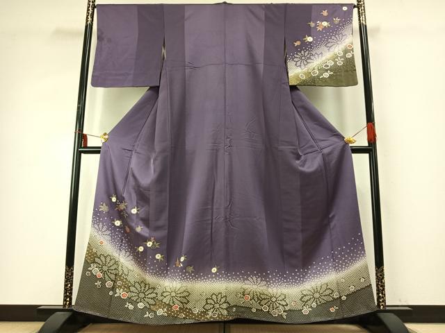 平和屋着物●訪問着　絞り　草花文　暈し染め　金彩　正絹　逸品　AABD8664fy