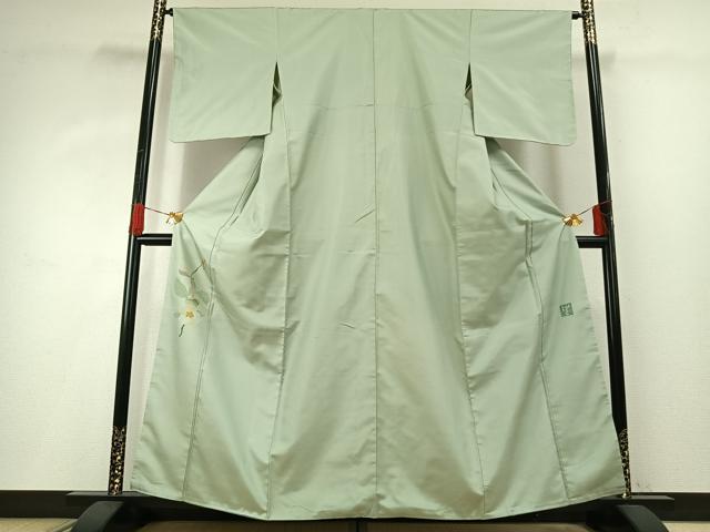 平和屋着物●西陣　宮階織物　宮繍苑　里葉　訪問着　紬地　草花文　正絹　逸品　未使用　AABG4411fy