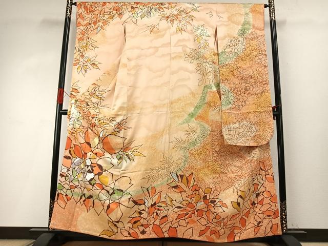 平和屋着物●希少　人間国宝　堰出し友禅　田島比呂子　振袖　草葉文　暈し染め　金銀糸　西武百貨店扱い　正絹　逸品　AABI9042fy