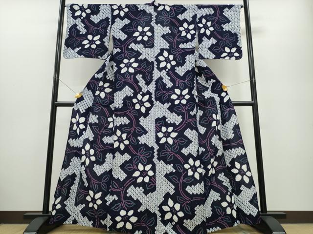 平和屋着物∴夏物　浴衣　有松鳴海絞り　花唐草文　綿　逸品　CABA0482ng